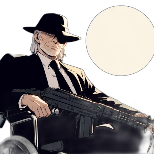 weapon, hat, comic book art, concept art, cartoon, pixel art, monochrome, animated transparent PNG cut-out