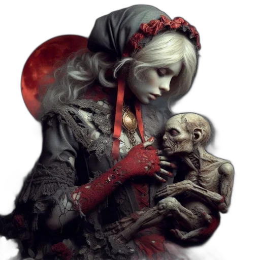 concept art, fantasy art, photorealistic, 3d render, red, dark, monochrome, woman transparent PNG cut-out