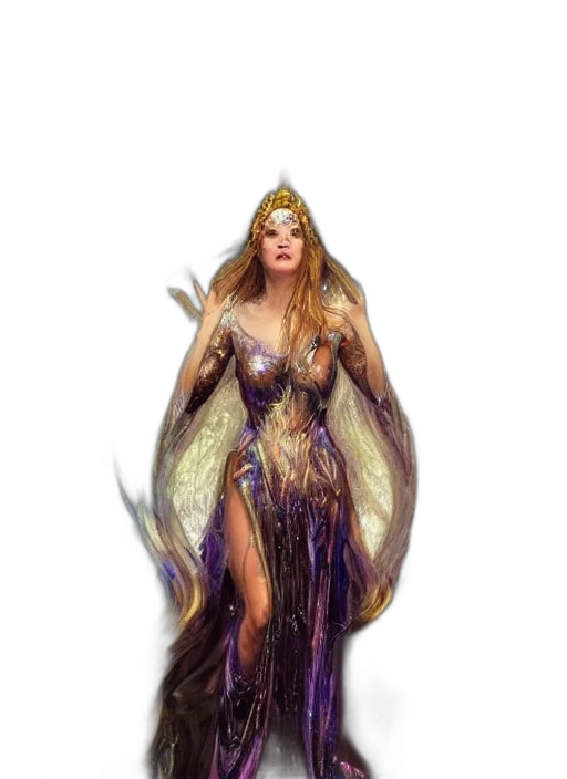 dress, fantasy art, concept art, comic book art, pixel art, golden, sorceress, wearing transparent PNG cut-out