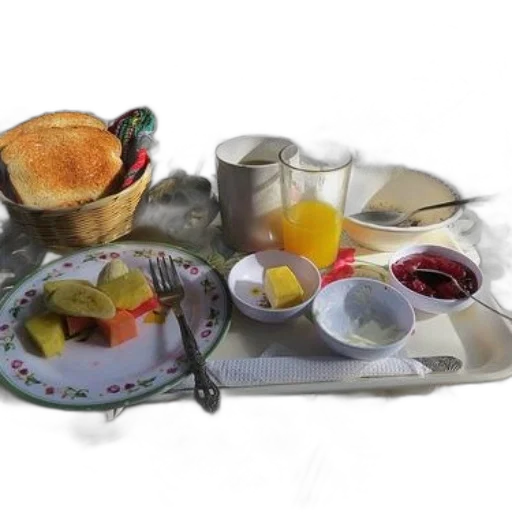 food, breakfast, tray, toast, fruit, yogurt, jam, orange transparent PNG cut-out