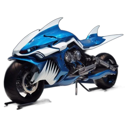 3d render, concept art, photorealistic, cartoon, futuristic, motorcycle, shark-like, design transparent PNG cut-out