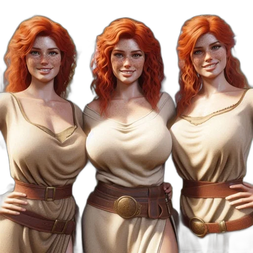 dress, concept art, fantasy art, comic book art, 3d render, earth tones, golden, three transparent PNG cut-out
