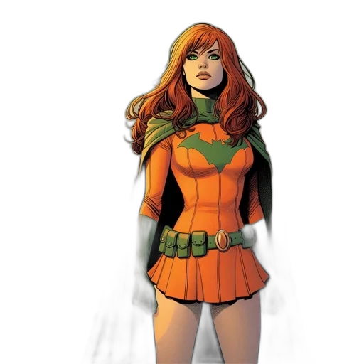 comic book art, concept art, orange-and-green, outfit, featuring, woman, female, superhero transparent PNG cut-out
