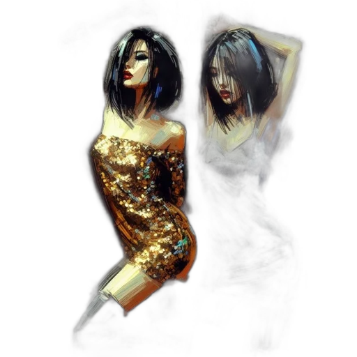 dress, concept art, fantasy art, photorealistic, comic book art, outer space, neon lights, golden transparent PNG cut-out