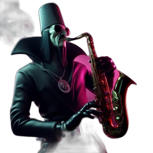 mask, staff, robot, creature, concept art, vaporwave, 3d render, cyberpunk transparent PNG cut-out