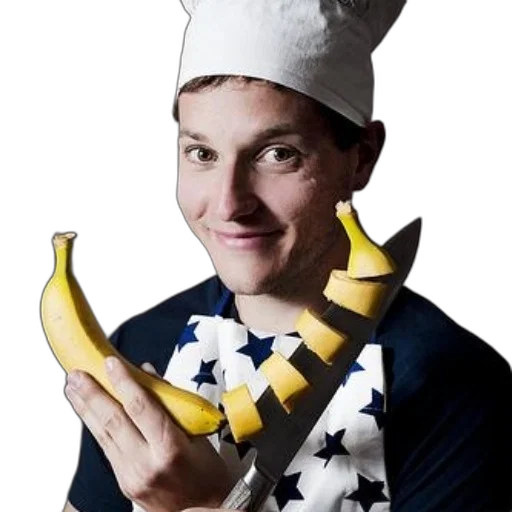 staff, food, hat, crown, person, chef, holds, banana transparent PNG cut-out