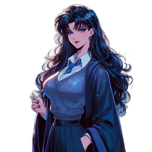 dress, jacket, staff, comic book art, anime, concept art, fantasy art, neon lights transparent PNG cut-out