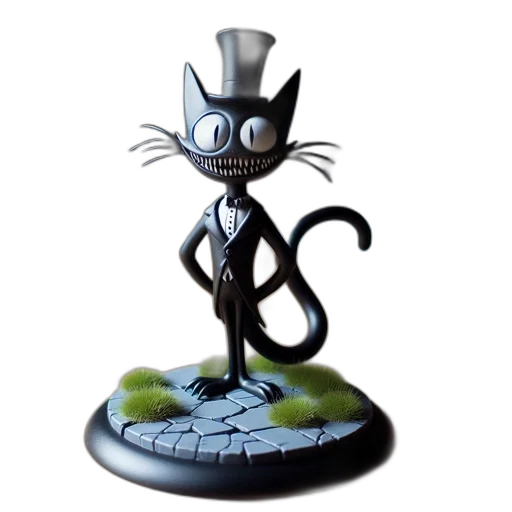staff, creature, concept art, 3d render, cartoon, black, cat, figurine transparent PNG cut-out