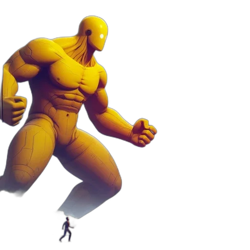 robot, creature, 3d render, concept art, comic book art, photorealistic, golden, during transparent PNG cut-out
