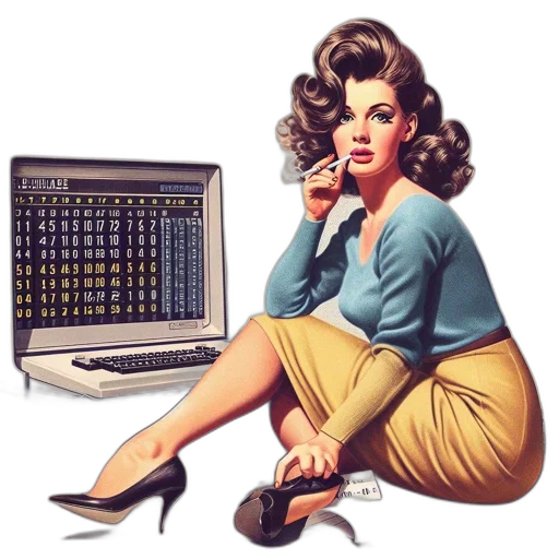 vaporwave, pixel art, cartoon, illustration, features, woman, seated, beside transparent PNG cut-out