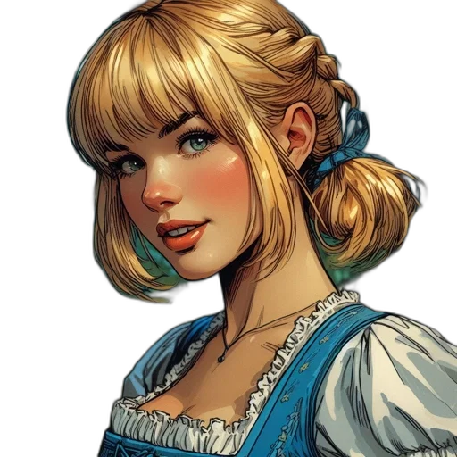 face, dress, fantasy art, concept art, comic book art, photorealistic, blue, golden transparent PNG cut-out
