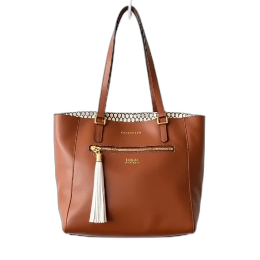 earth tones, brown, leather, shoulder, bag, white, tassel, patterned transparent PNG cut-out