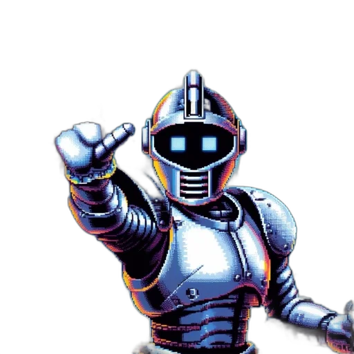 robot, weapon, vaporwave, concept art, pixel art, comic book art, pixelated, art transparent PNG cut-out