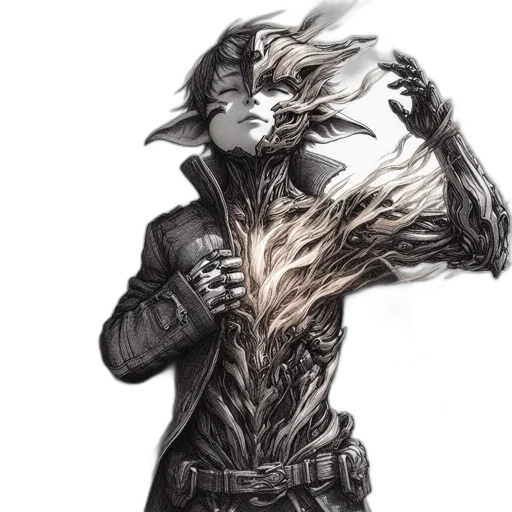 mask, hair, creature, dragon, concept art, comic book art, fantasy art, cyberpunk transparent PNG cut-out