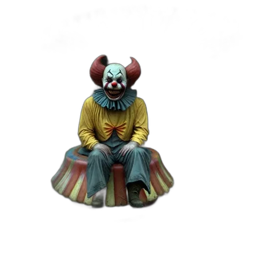 mask, furniture, creature, staff, 3d render, concept art, clown, yellow transparent PNG cut-out
