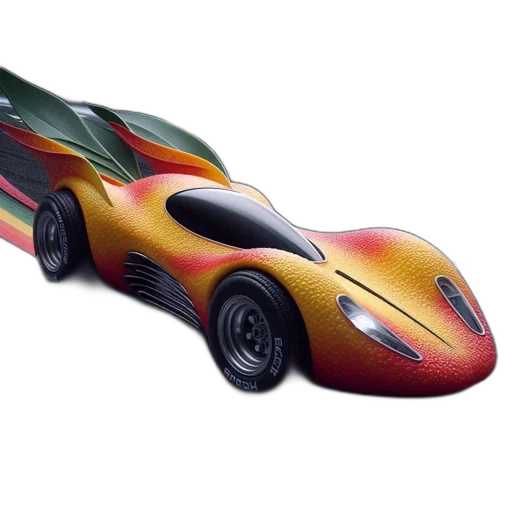 car, 3d render, concept art, photorealistic, futuristic, peach-shaped, green, wings transparent PNG cut-out