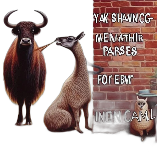 concept art, earth tones, whimsical, painting, showcases, bull, llamas, pastoral transparent PNG cut-out