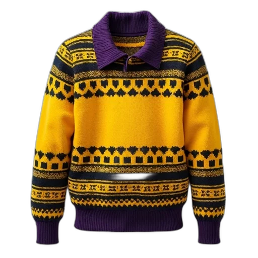 jacket, yellow, black, patterned, sweater, purple, collar, displayed transparent PNG cut-out