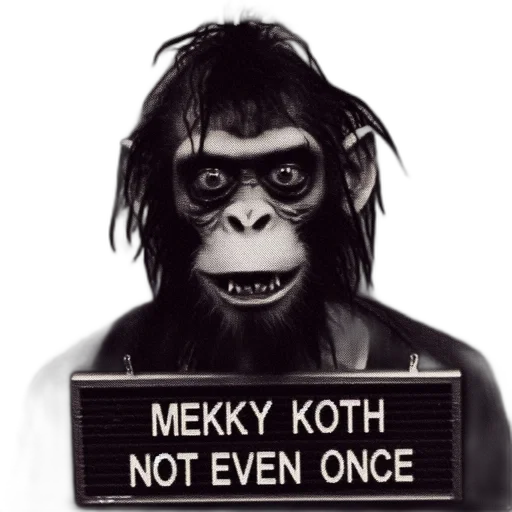 mask, chimpanzee, human-like, appearance, exaggerated, features, holds, sign transparent PNG cut-out