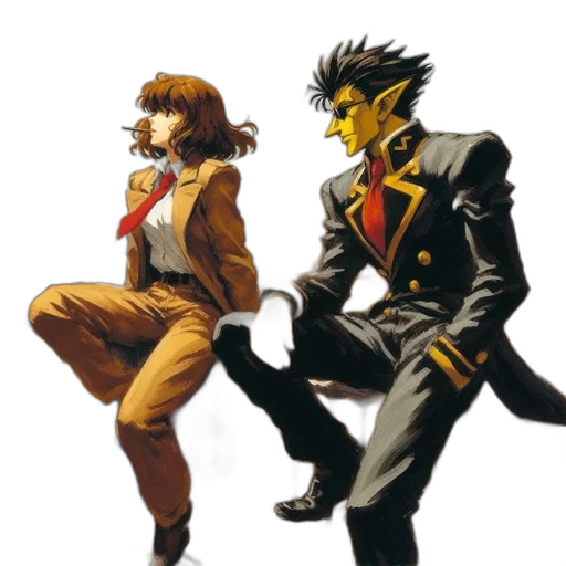 jacket, concept art, comic book art, pixel art, anime, golden, two, animated transparent PNG cut-out