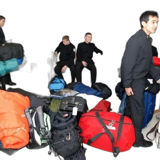 group, men, black, uniforms, sit, stand, around, room transparent PNG cut-out
