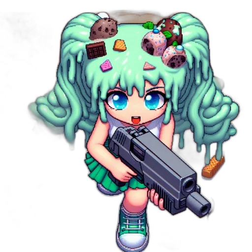 weapon, robot, staff, creature, pixel art, anime, vaporwave, cyberpunk transparent PNG cut-out