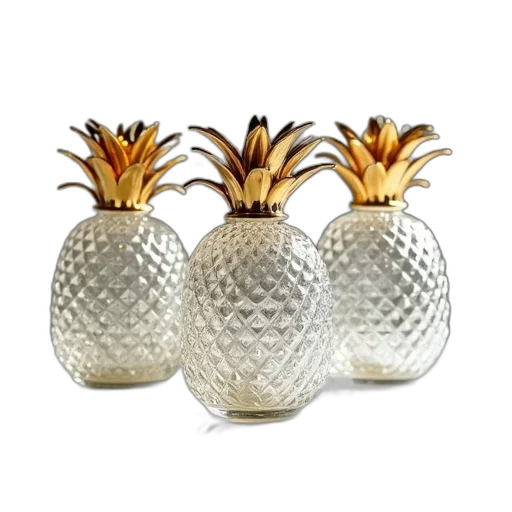 crown, 3d render, photorealistic, three, glass, pineapples, gold, handle transparent PNG cut-out