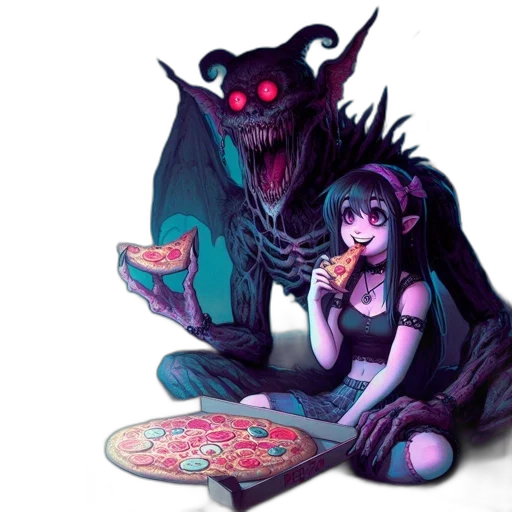 food, dragon, creature, concept art, pixel art, fantasy art, comic book art, neon lights transparent PNG cut-out