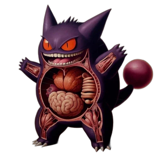 creature, concept art, pixel art, 3d render, fantasy art, illustration, displays, gengar transparent PNG cut-out