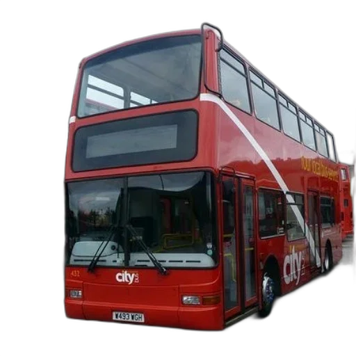 staff, 3d render, photorealistic, concept art, red, double-decker, bus, word transparent PNG cut-out