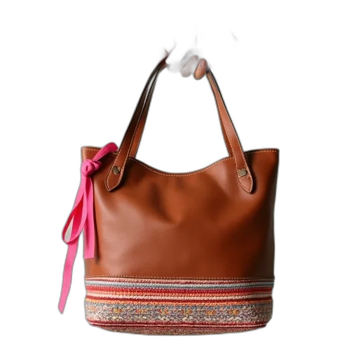 hand, holding, brown, leather, bag, zipper, closure, has transparent PNG cut-out