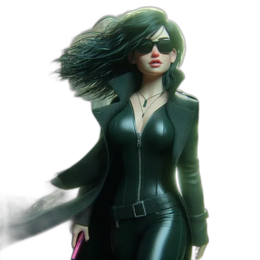 jacket, concept art, comic book art, 3d render, cyberpunk, woman, stands, rainy transparent PNG cut-out