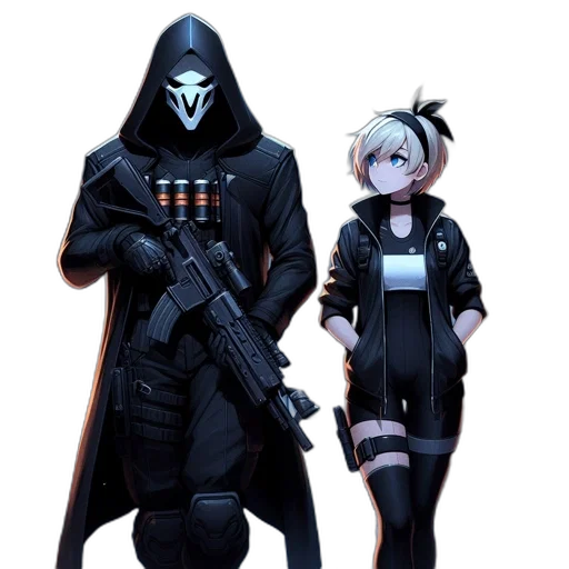 weapon, jacket, staff, mask, concept art, cyberpunk, pixel art, anime transparent PNG cut-out