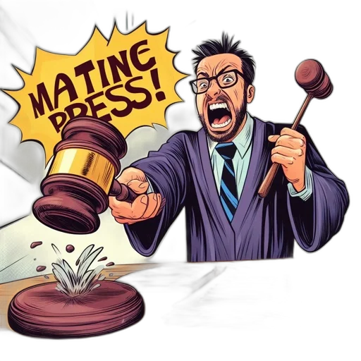 intense, comic, panel, features, stern-looking, judge, brandishing, gavel transparent PNG cut-out
