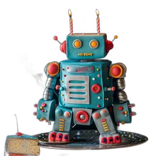 robot, concept art, 3d render, outer space, cake, shaped, like, candle transparent PNG cut-out
