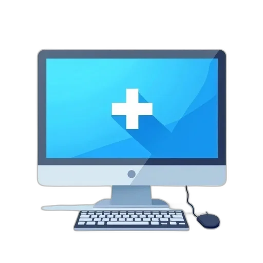 blue, stylized, illustration, computer, monitor, displaying, screen, white transparent PNG cut-out