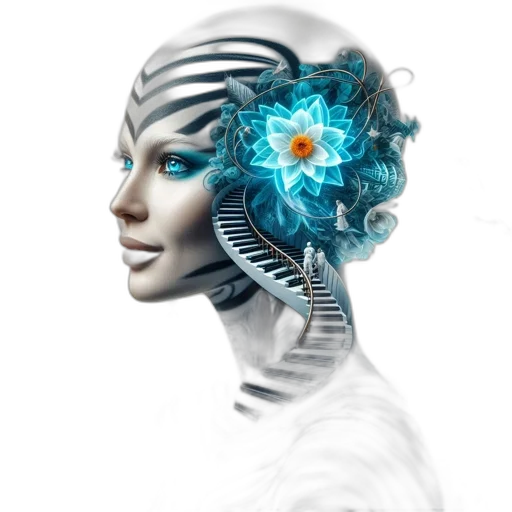 robot, face, cyberpunk, concept art, fantasy art, photorealistic, blue, woman transparent PNG cut-out