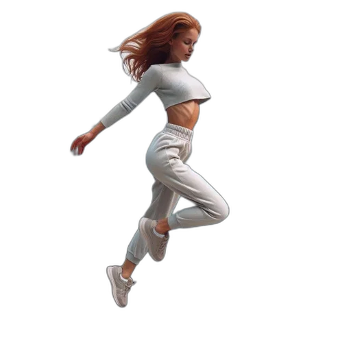concept art, photorealistic, 3d render, pixel art, woman, red, hair, leaps transparent PNG cut-out