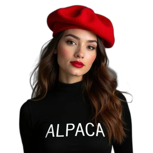 jacket, hat, face, dress, photorealistic, concept art, red, woman transparent PNG cut-out