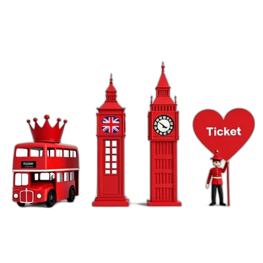 concept art, collection, iconic, london, landmarks, symbols, displayed, left transparent PNG cut-out