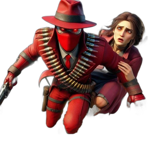 weapon, jacket, robot, hat, concept art, pixel art, 3d render, comic book art transparent PNG cut-out