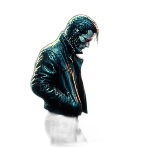 jacket, mask, face, robot, cyberpunk, concept art, comic book art, pixel art transparent PNG cut-out