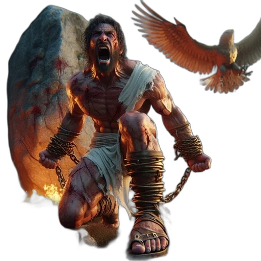 concept art, fantasy art, 3d render, comic book art, muscular, man, chains, bleeding transparent PNG cut-out