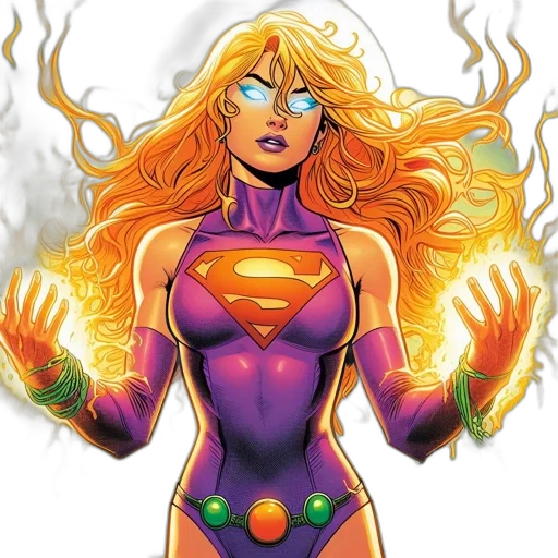 comic book art, concept art, superwoman, purple, attire, symbol, wears, orange transparent PNG cut-out