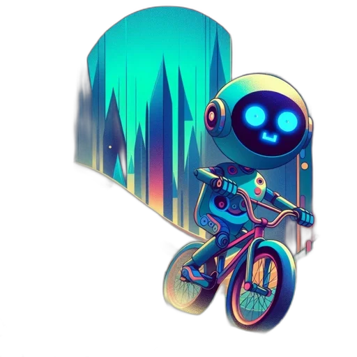 robot, concept art, pixel art, cyberpunk, vaporwave, outer space, blue, neon transparent PNG cut-out