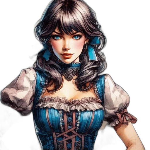dress, face, jewelry, fantasy art, concept art, comic book art, photorealistic, blue transparent PNG cut-out