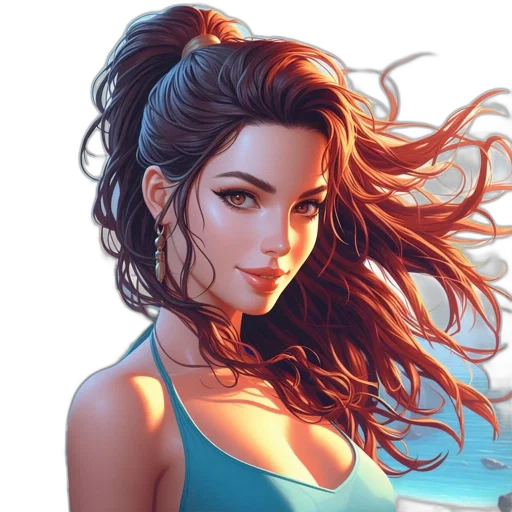 face, hair, dress, jewelry, comic book art, photorealistic, fantasy art, cartoon transparent PNG cut-out