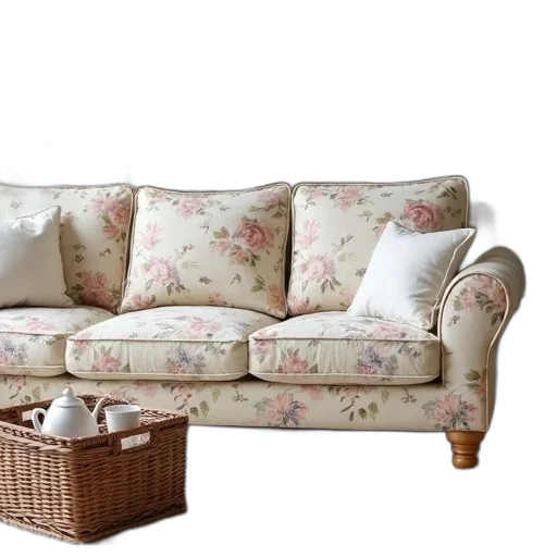 furniture, 3d render, photorealistic, cozy, living, room, large, floral transparent PNG cut-out