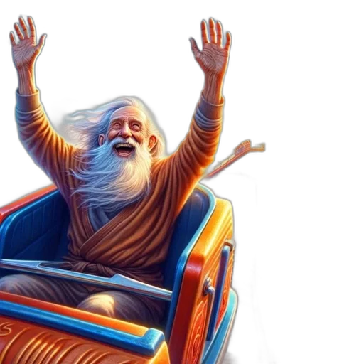 elderly, man, long, white, hair, beard, exuberantly, raises transparent PNG cut-out