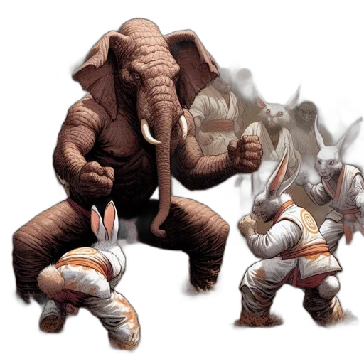 animal, concept art, fantasy art, 3d render, elephant, confronts, anthropomorphic, creatures transparent PNG cut-out